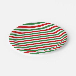 Candy Cane Christmas Stripes Red Green Paper Plate