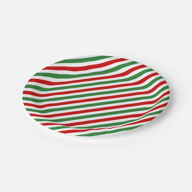 Candy Cane Christmas Stripes Red Green Paper Plate (Angled)