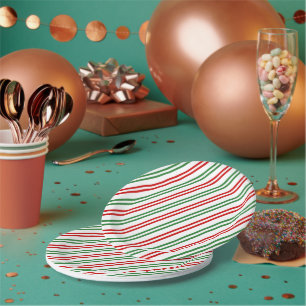 Candy Cane Christmas Stripes Red Green Paper Plate