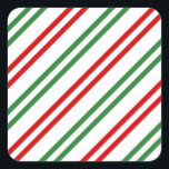 Candy Cane Christmas Stripes Red Green Square Sticker<br><div class="desc">Candy Cane Christmas Stripes Red Green</div>