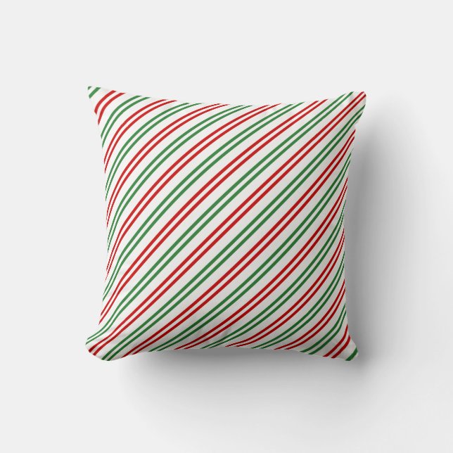 Candy Cane Christmas Stripes Red Green Throw Pillow (Front)