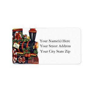 Candy Cane Christmas Train Vintage Christmas Label