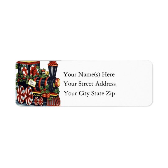 Candy Cane Christmas Train Vintage Christmas Return Address Label