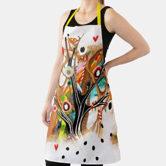 Candy cane Christmas tree birds abstract rainbow Apron (Insitu)