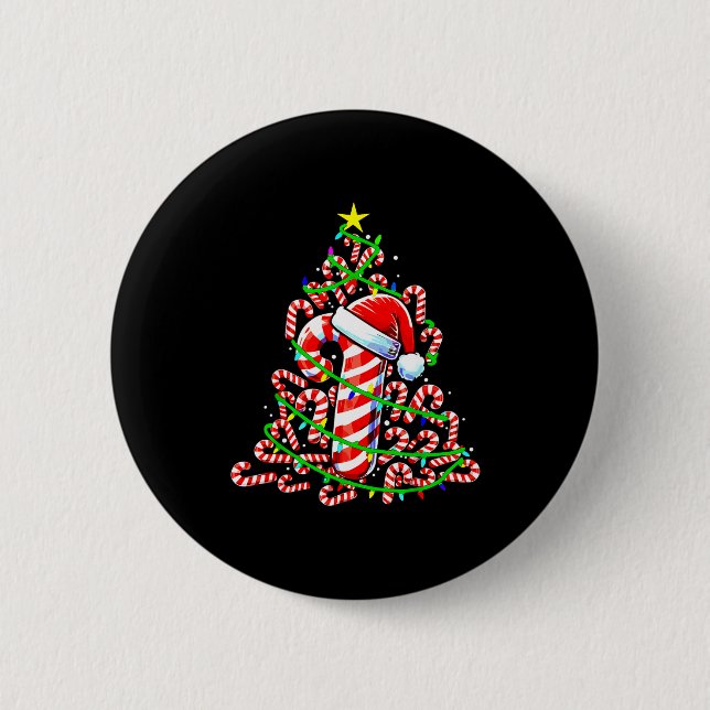 Candy Cane Christmas Tree Lights Santa  2 Inch Round Button (Front)