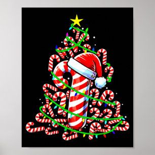 Candy Cane Christmas Tree Lights Santa Poster