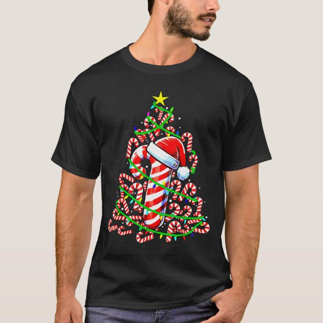 Candy Cane Christmas Tree Lights Santa  T-Shirt (Front)