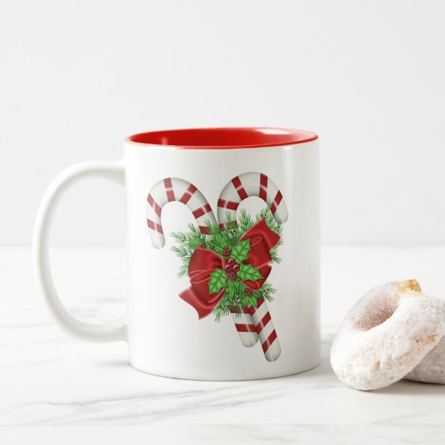 Candy Cane Christmas Two-Tone Coffee Mug (With Donut)