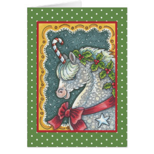 CANDY CANE CHRISTMAS UNICORN GREETING CARD V