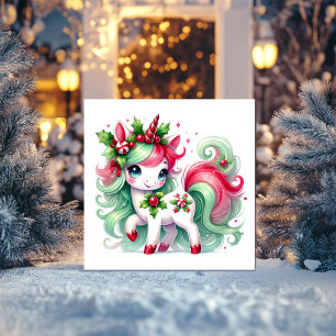 Candy Cane Christmas Unicorn Holiday Card