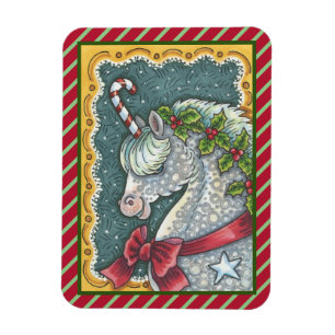 CANDY CANE CHRISTMAS UNICORN, HORSE PONY MAGNET