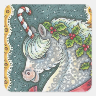 CANDY CANE CHRISTMAS UNICORN, HORSE PONY STICKERS