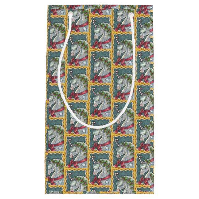 CANDY CANE CHRISTMAS UNICORN, HORSE SMALL GIFT BAG (Front)