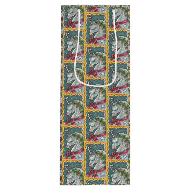CANDY CANE CHRISTMAS UNICORN, HORSE WINE GIFT BAG (Front)