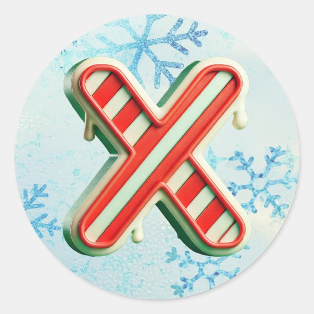 Candy Cane Christmas "X" Sticker, Festive Stripes Classic Round Sticker (Front)