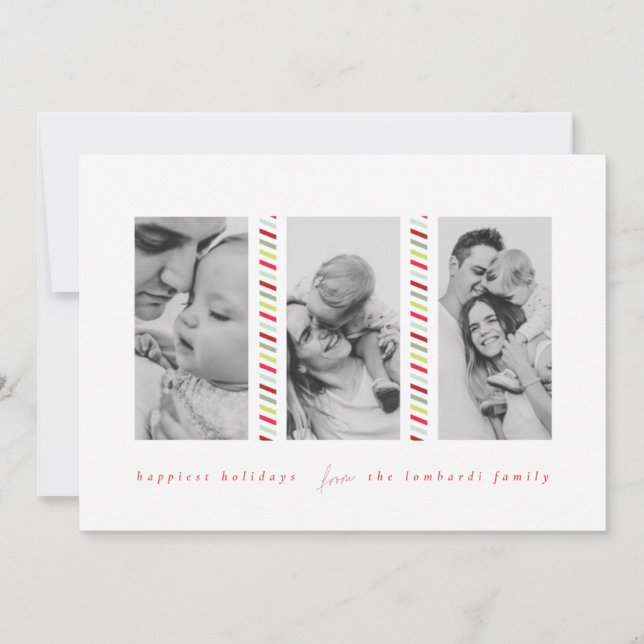 Candy Cane Cool Three Photo Holiday Card (Front)