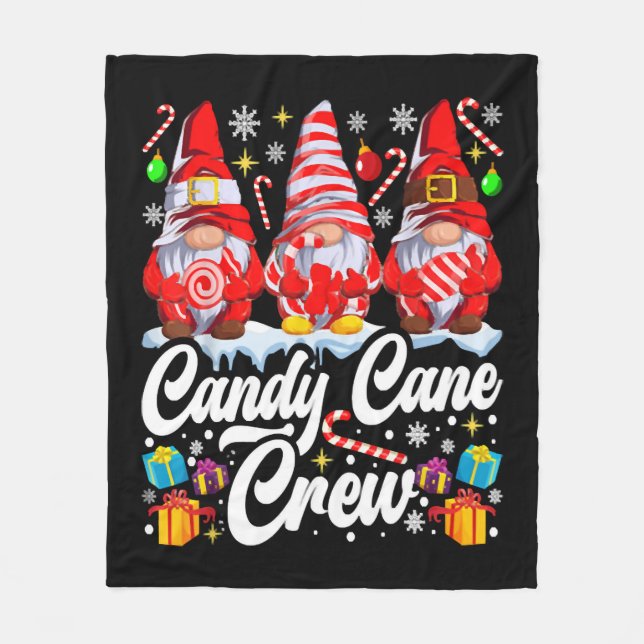 Candy Cane Crew Christmas Candy Lover Gnome Fleece Blanket (Front)