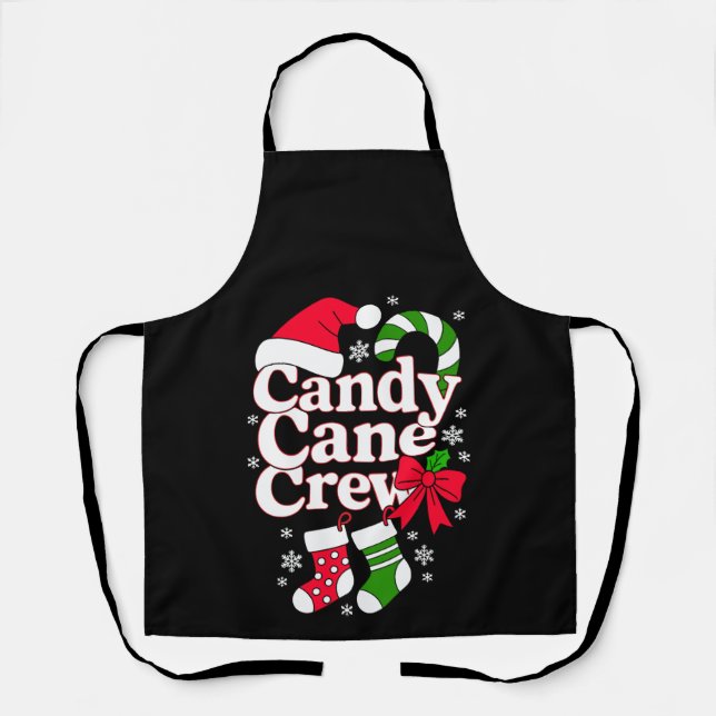 Candy Cane Crew Christmas Santa Hat Snowflake Apron (Front)