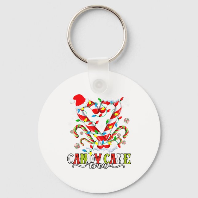 Candy Cane Crew Santa Lover Family Christmas Light Keychain (Front)