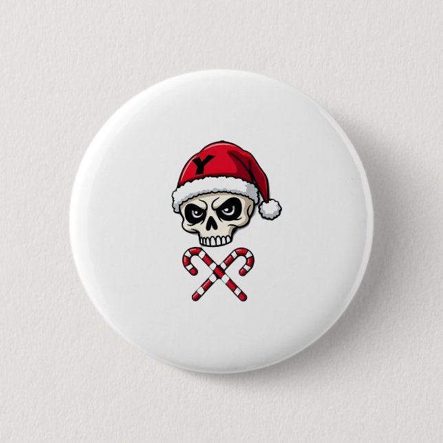 Candy Cane Crew Skull Christmas 2025 Funny Men Boy 2 Inch Round Button (Front)