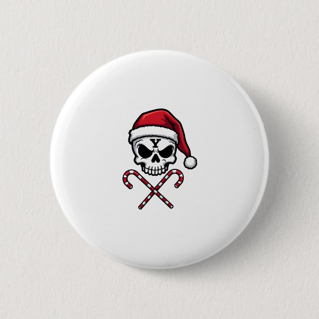 Candy Cane Crew Skull Christmas 2025 Funny Men Boy 2 Inch Round Button (Front)