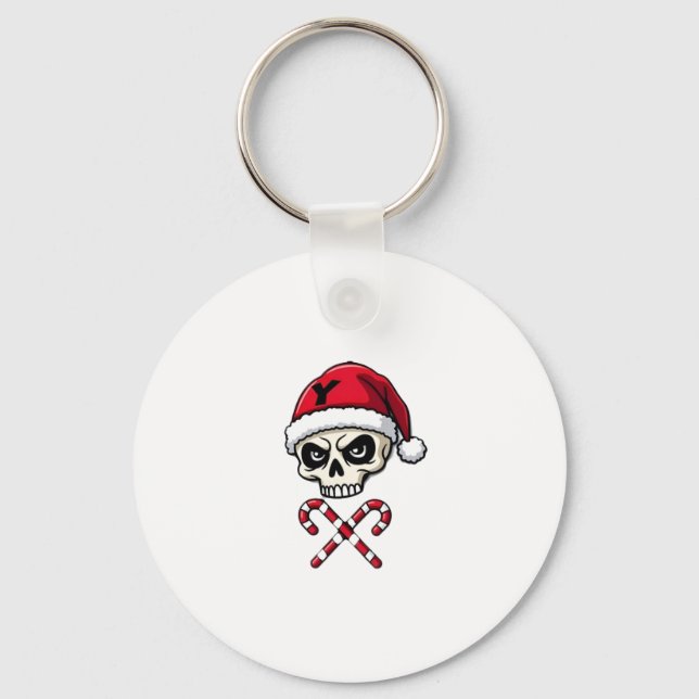 Candy Cane Crew Skull Christmas 2025 Funny Men Boy Keychain (Front)