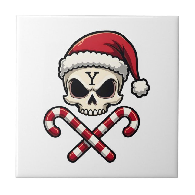 Candy Cane Crew Skull Christmas 2025 Funny Men Boy Tile (Front)