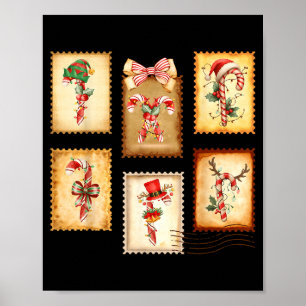 Candy Cane Crew Vintage Stamp Christmas Holiday Xm Poster