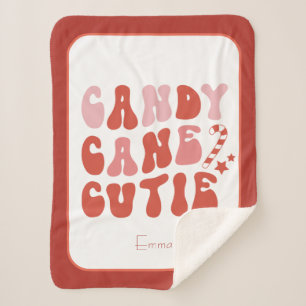 Candy Cane Cutie Christmas Holiday with Name Sherpa Blanket