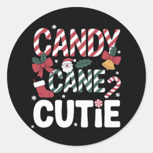Candy Cane Cutie Christmas Santa Stocking Xmas Classic Round Sticker