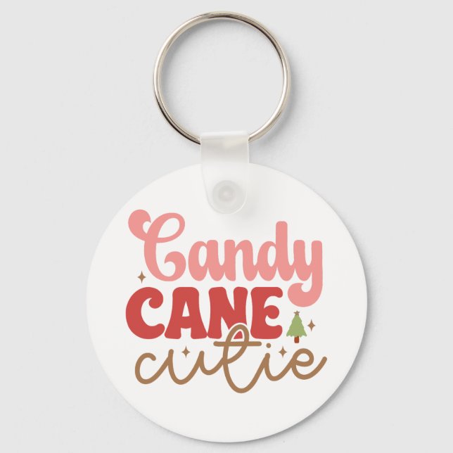 Candy Cane Cutie Retro Groovy Christmas Holidays Keychain (Front)