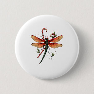 Candy Cane Dragonfly 2 Inch Round Button