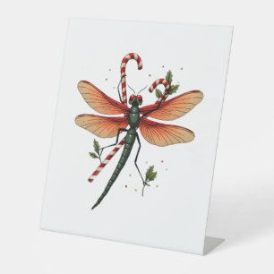 Candy Cane Dragonfly Pedestal Sign