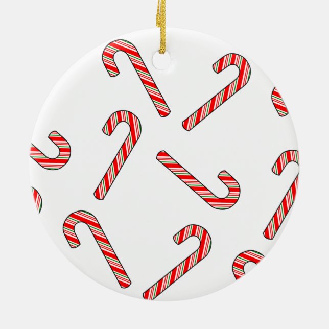 Candy Cane Drawings In Red Green White Ceramic Orn Ornament (Back)
