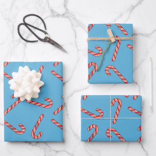 Candy Cane Drawings In Red Green White Wrapping Paper Sheet