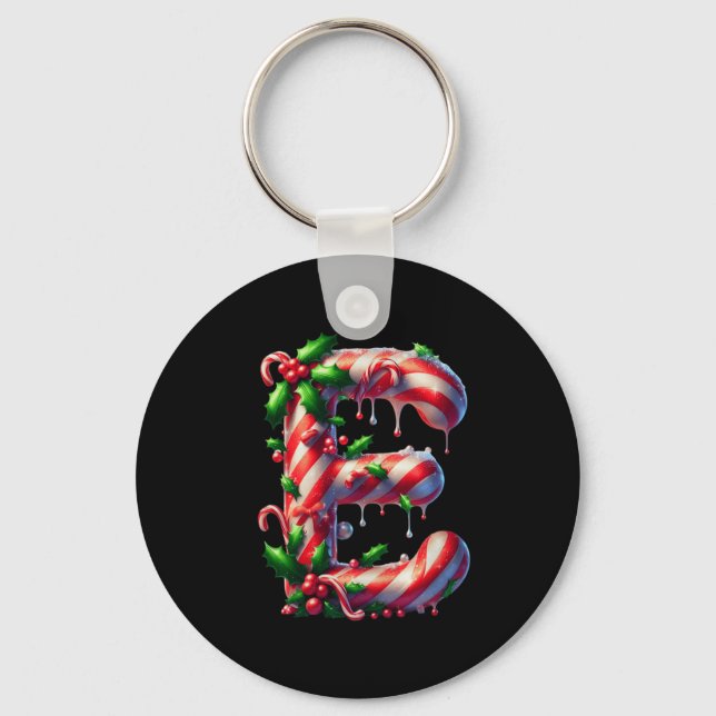 Candy Cane E Christmas Holly Delight Premium Tri-b Keychain (Front)