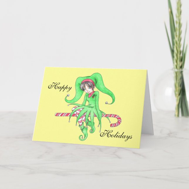 Candy Cane Elf Greeting Card (Front)