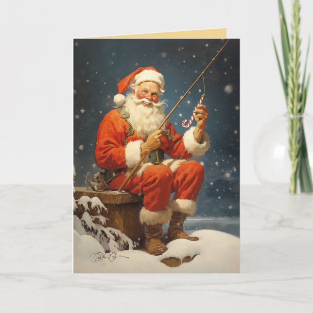 Candy Cane Fish Hook Holiday Card (Front)