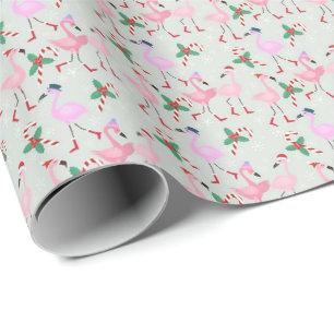 Candy Cane Flamingos Wrapping Paper