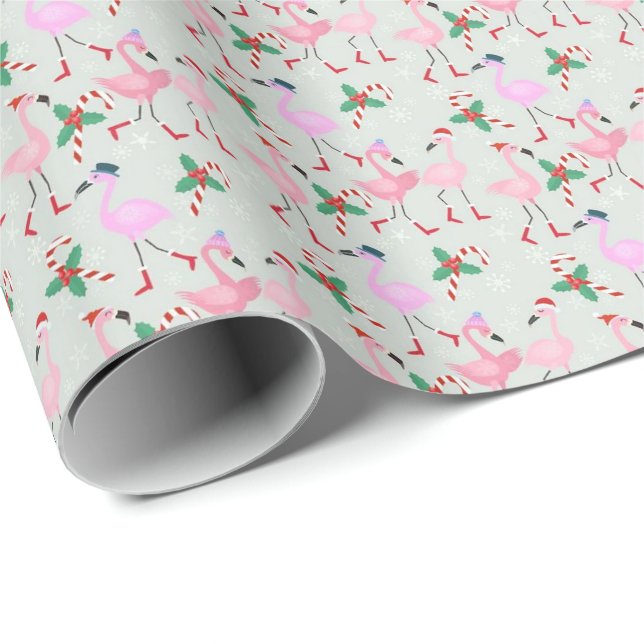 Candy Cane Flamingos Wrapping Paper (Roll Corner)