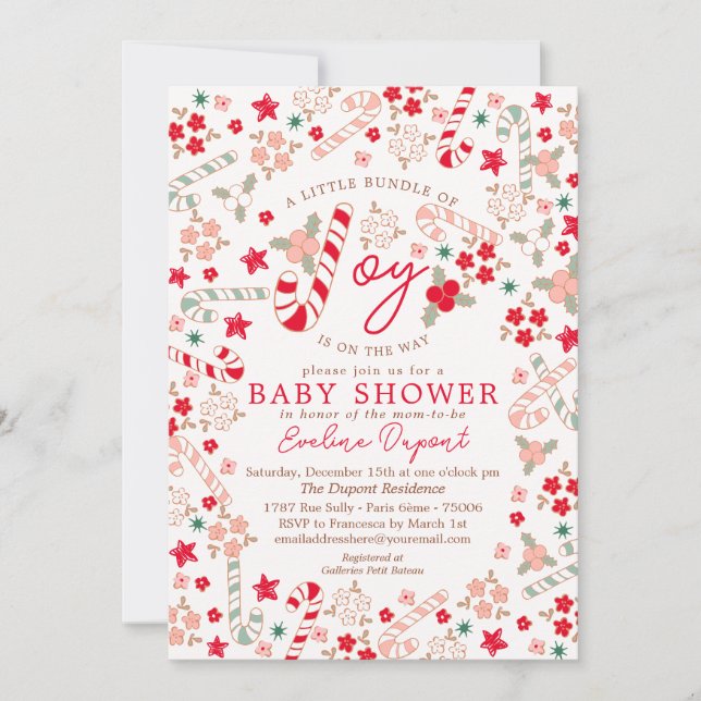 Candy Cane Floral Christmas Baby Shower Invitation (Front)