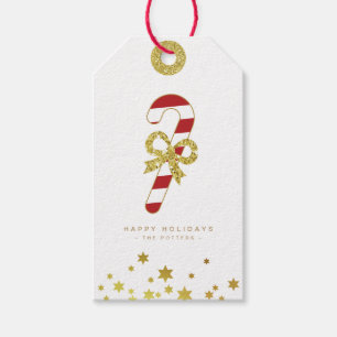 Candy Cane   Fun Christmas White & Gold Mini Gift Tags