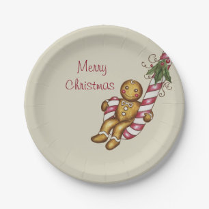 Candy Cane Gingerbread Boy Paper Plates