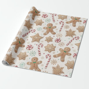 Candy Cane Gingerbread Man Wrapping Paper