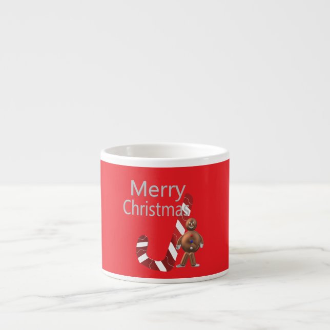 Candy Cane & Gingerbread Snowman Merry Christmas Espresso Cup (Front)