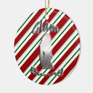 Candy Cane Glam Bunny Logo Holiday Ornament
