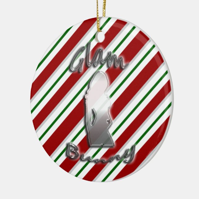 Candy Cane Glam Bunny Logo Holiday Ornament (Left)