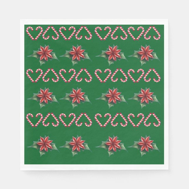 Candy Cane Heart and Holly Pattern – Festive Chris Napkin (Front)
