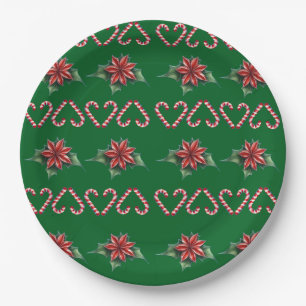 Candy Cane Heart and Holly Pattern – Festive Chris Paper Plate