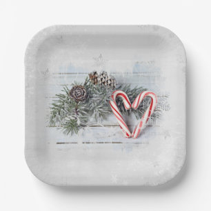 Candy Cane Heart and Pine Paper Plate
